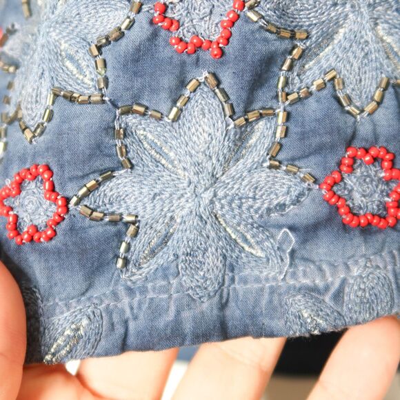 Lucky Brand Womens Tank Top Size‎ Large Blue Red Embellished Beaded Floral USA - Picture 9 of 9